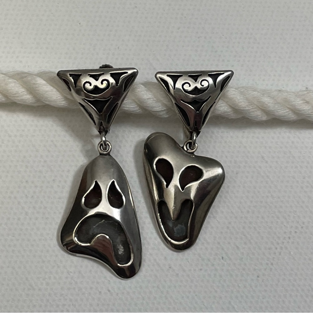 Vintage Espinosa Sterling Silver Smile Now Cry Later Earrings